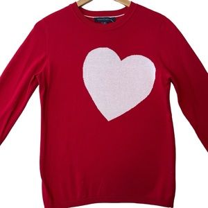 TOMMY HILFIGER sz Small Pullover Sweater Heart Long Sleeves Cotton Red White NWT